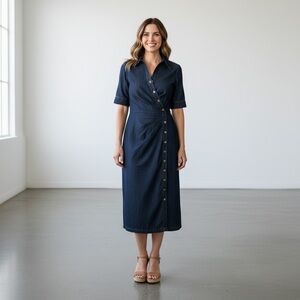 Shelby & Palmer Navy Midi Dress with Button Detail